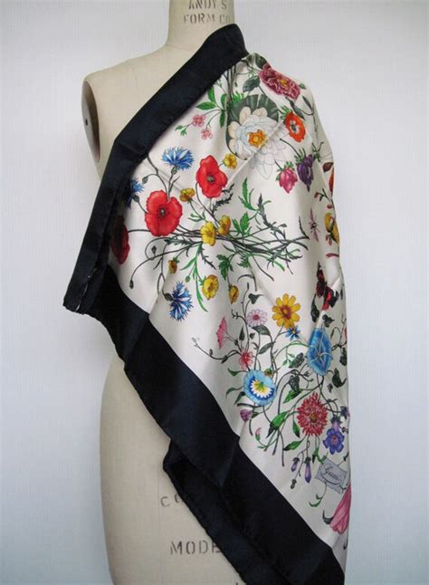 vintage silk scarf gucci flowers butterflies|original Gucci silk scarf.